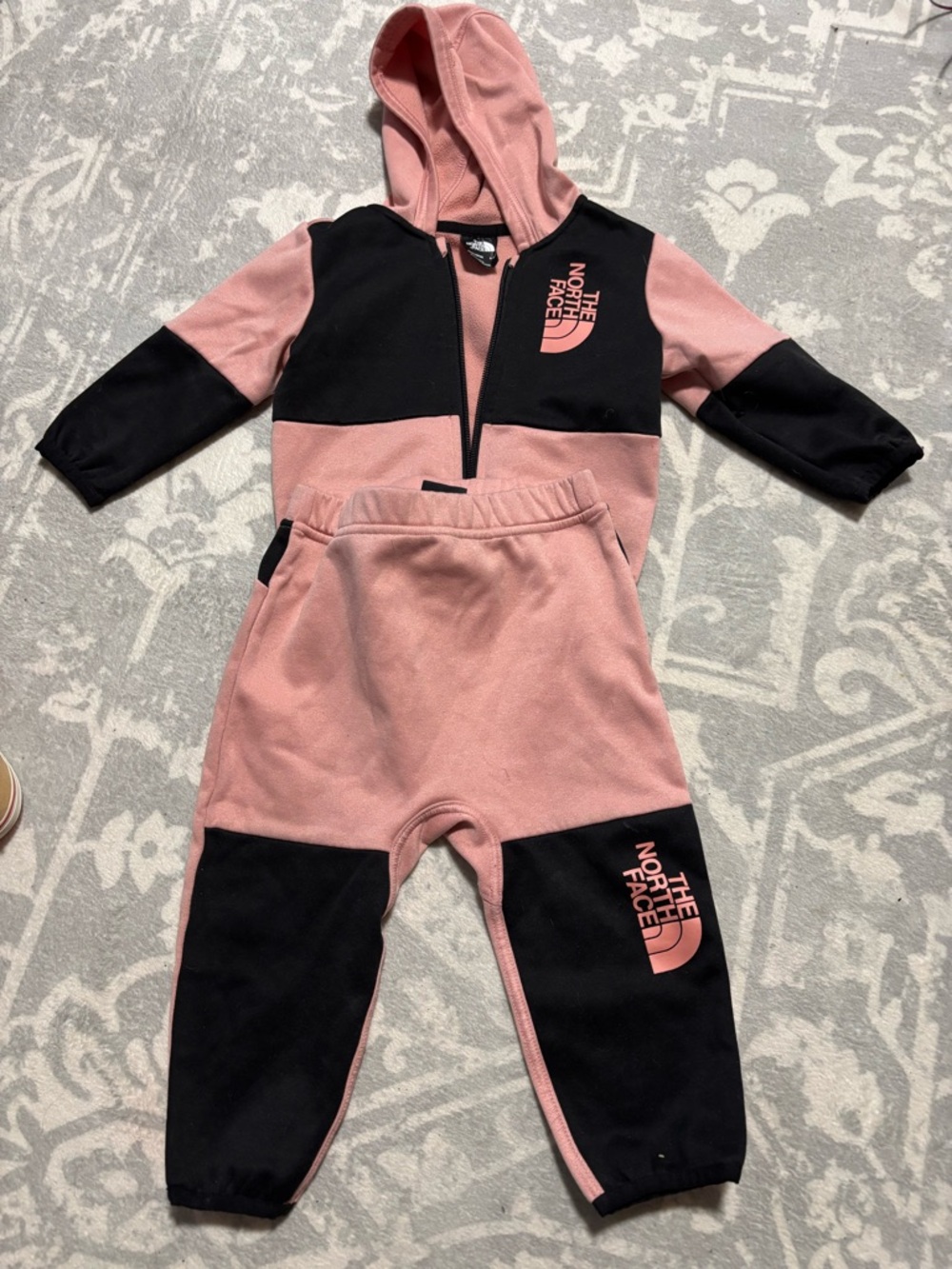 The North Face Pink and Black Hooded Tracksuit Set